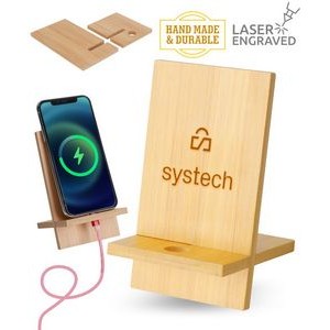 Union Printed - Detachable Phone Stand made with Genuine Bamboo - Laser Engraved Logo