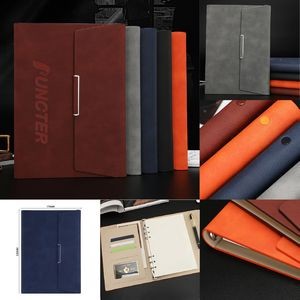 PU Leather Cover A5 Notebook Binder Meeting Journal with Magnetic Buckle