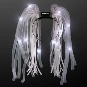 Imprinted White Noodle Headbands w/ LEDs & Ribbons - Domestic Imprint