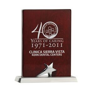 Trophy Award Plaque - 6" High Piano Wood Finish Plaque with Silver Metal Star & Base