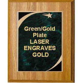 Oak Plaque 7" x 9" - Victory Star Green Marble 5" x 7" Plate