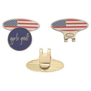 Oval American Flag Hat Clip with 1" Ball Marker