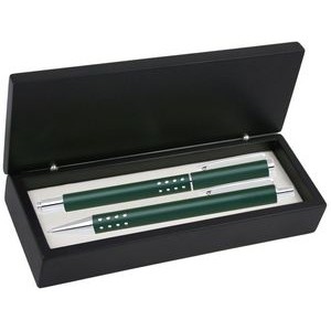 Dot Grip Pen Set Series- Green Pen and Roller Pen Set, Crescent Moon Shape Clip, black wood gift box