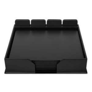 Leather Black Conference Room Set with Square Coasters (23 Piece)