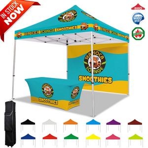 10' x 10' Printed Pop Up Canopy tent with full back walls and 6'ft stretch table cover
