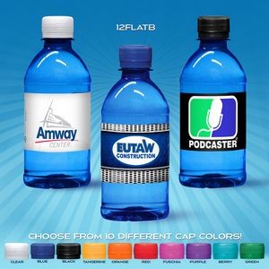 12 Oz. Custom Label Water w/Flat Cap - Blue Tinted Bottle