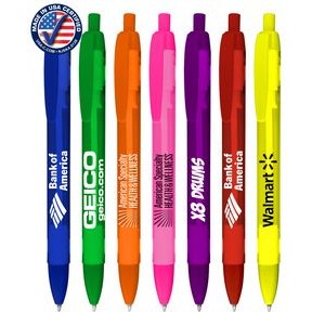 Certified USA Made - Wide Body Frosted Colored Click Pen with Colored Trim