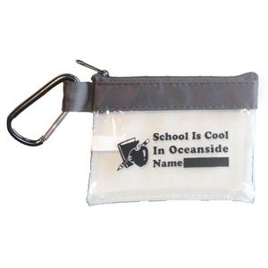 School clip pouch Clear Vinyl See through Zipper Pouch w/Carabiners