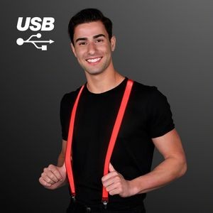 Rechargeable Red Light Up Suspenders - BLANK