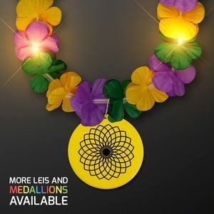 Mardi Gras Lei Light Up Flower Necklace with Yellow Medallion - Domestic Print