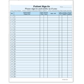 Confidential Patient Sign-In Forms (Out of the Country Column) - Blue