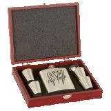6 Oz. Stainless Steel Flask Set w/Wood Presentation Box