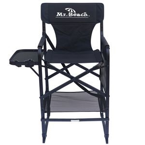 Bar Height Black Director Chair w/Removable Back, Aluminum Frame, Adjustable Foot Rest, & Tray Table