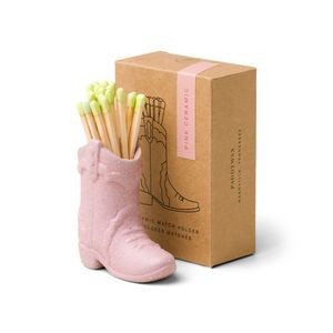 COWBOY BOOT VINTAGE MATCH HOLDER - PINK, INCLUDES 25 COUNT of LIME GREEN SA