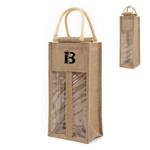 Wine Burlap Jute Tote Bag with Bamboo Handle