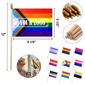 Progress Pride Rainbow Handheld Flags With Wooden Sticks