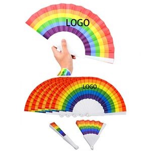 9" LGBT Pride Rainbow Polyester Plastic Folding Handheld Fan