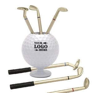 Golf Ball Pen Holder Set with 3 Pens