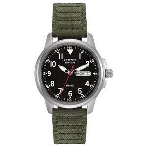 Citizen® Men's Eco Drive Green Military Watch w/Black Dial