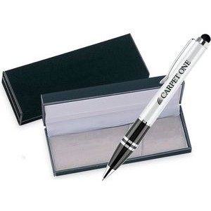 Office Pro Series Stylus Ball Point Pen in Black Velvet Gift Box - Pearl White