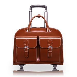 DAVIS | 15" Brown Leather Wheeled Laptop Case | McKleinUSA