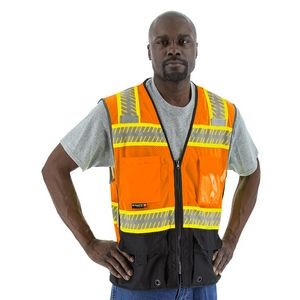 High Visibility Orange Safety Vest with DOT Reflective Chainsaw Striping, ANSI 2, Type R