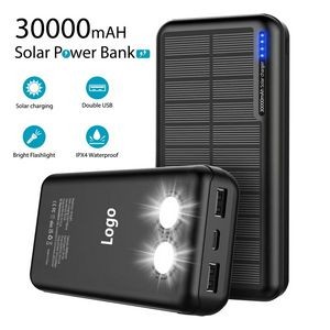 Solar Power Bank 30000mAh Portable Solar Charger with LED Flashlight