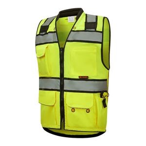 Premium ANSI Class 2 Surveyor's Vest W/ Padded Collar, Tablet Pocket & Can Holder