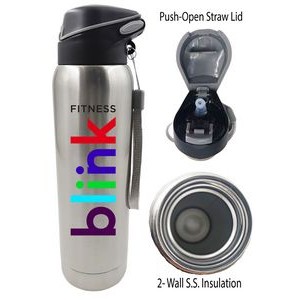 16 Oz. Double Wall Stainless Steel Vacuum Insulated Bottle w/ Straw and String