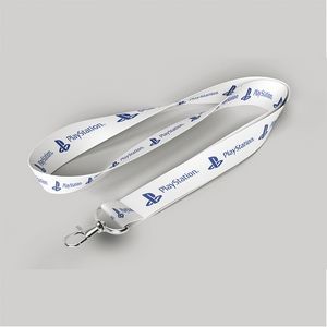3/4" White custom lanyard printed with company logo with Carabiner Hook attachment 0.75"
