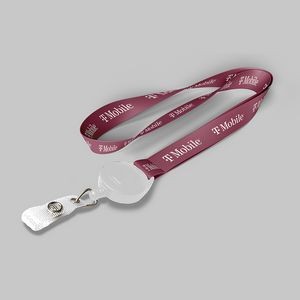 3/4" Fuchsia custom lanyard printed with company logo with White Badge Reel attachment 0.75"