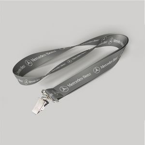 5/8" Charcoal custom lanyard printed with company logo with Bulldog Clip attachment 0.625"