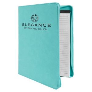 9 1/2" x 12" Teal with Zipper Laserable Leatherette Portfolio with Notepad