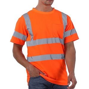 Shirt for Men, Reflective Strips Safety Short Sleeve T-shirt Orange