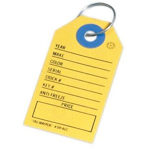 Yellow Auto Dealer Tag w/ Ring