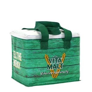 Water-Proof Full-Color Laminated Insulated 6-Can Cooler Bag w/3-Side Zipper Closure 8"x6.5"x6.75"