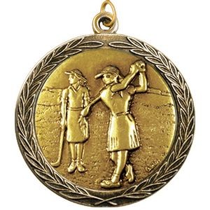 Stock Medal w/ Round Edge & Wreath (Golf Female) 2 1/2"