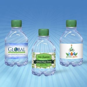 8oz. Custom Label Water w/Green Flat Cap - Clear Bottle