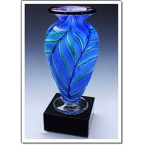 Blue Hyacinth Athena Art Glass Vase w/ Marble Base (5"x11.75")
