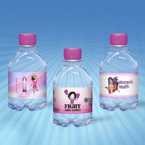 8oz. Custom Label Water w/Fuschia Flat Cap - Clear Bottle