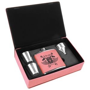 6oz. Stainless Steel Pink Leatherette Flask Gift Set