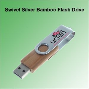Swivel Silver Bamboo Flash Drive - 64GB Memory