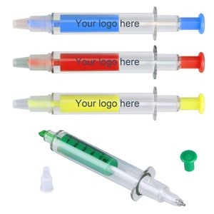 Plastic Syringe Shaped Ballpoint Pen w/ Highlighter