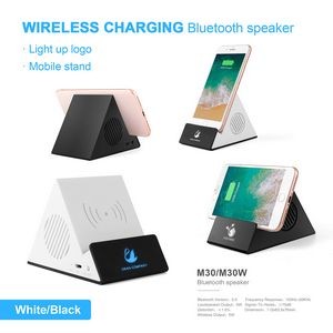 Wireless Charging Bluetooth Speaker with Light Up Logo and Phone Stand