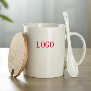 11 Oz Ceramics Mug With Spooner And Bamboo Lid