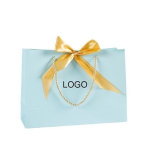 11" Rectangle Paper Euro Tote Shopping Bag With Gold Ribbon