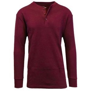 Men's Henley Thermal Shirts - Burgundy, S-XL, 3 Button (Case of 24)