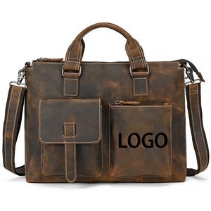 Multiple Pockets Crazy Horse Leather Computer Briefcase