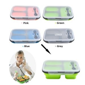 Custom Silicone Collapsible 3 Compartments Lunch Box