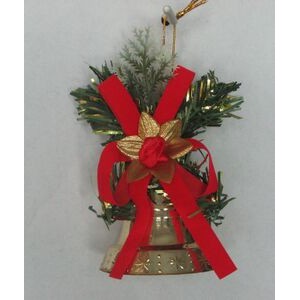 Christmas Bell Ornament w/ Bow & Greenery